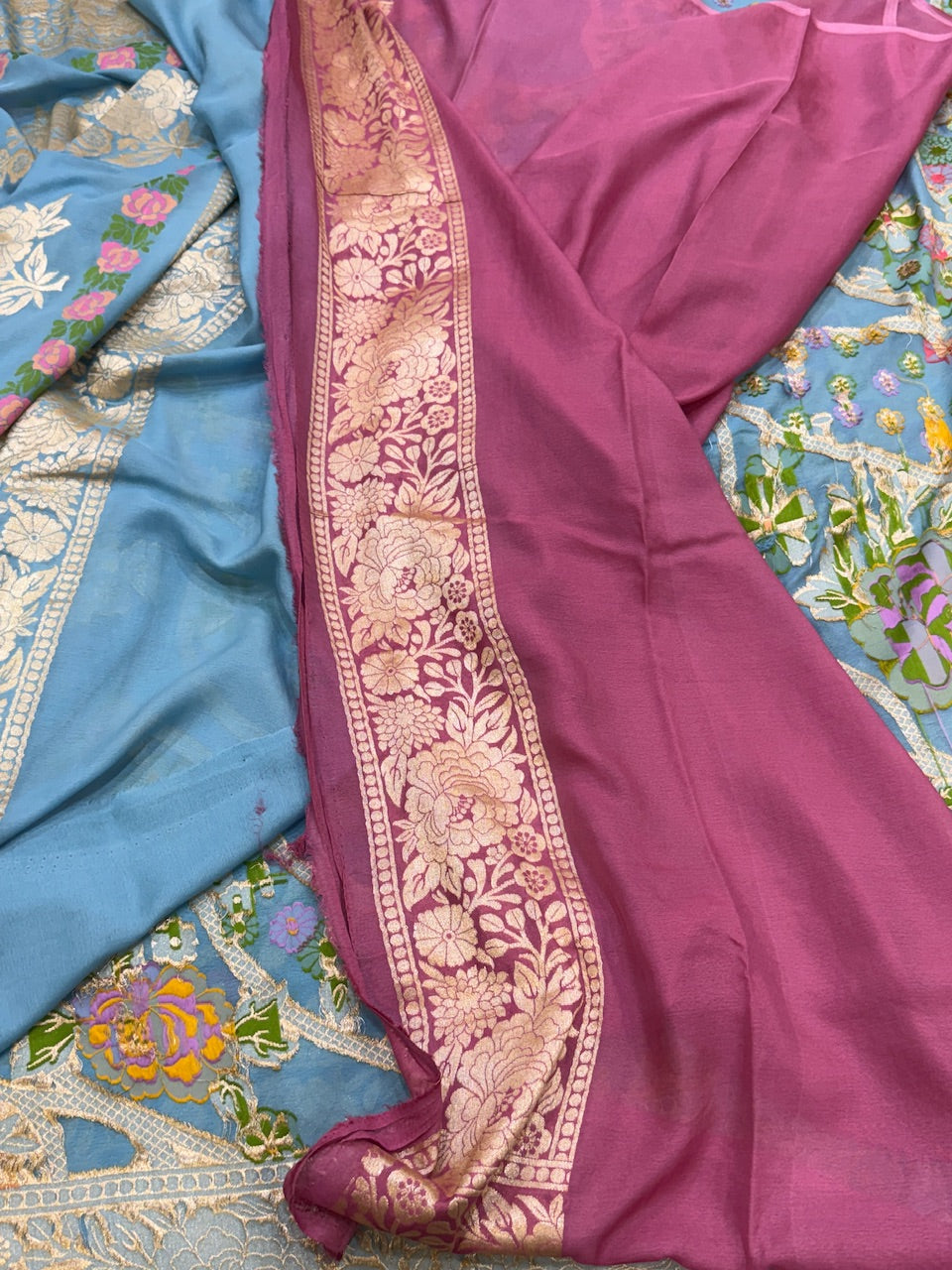Powder Blue Pure Chiffon Georgette Saree