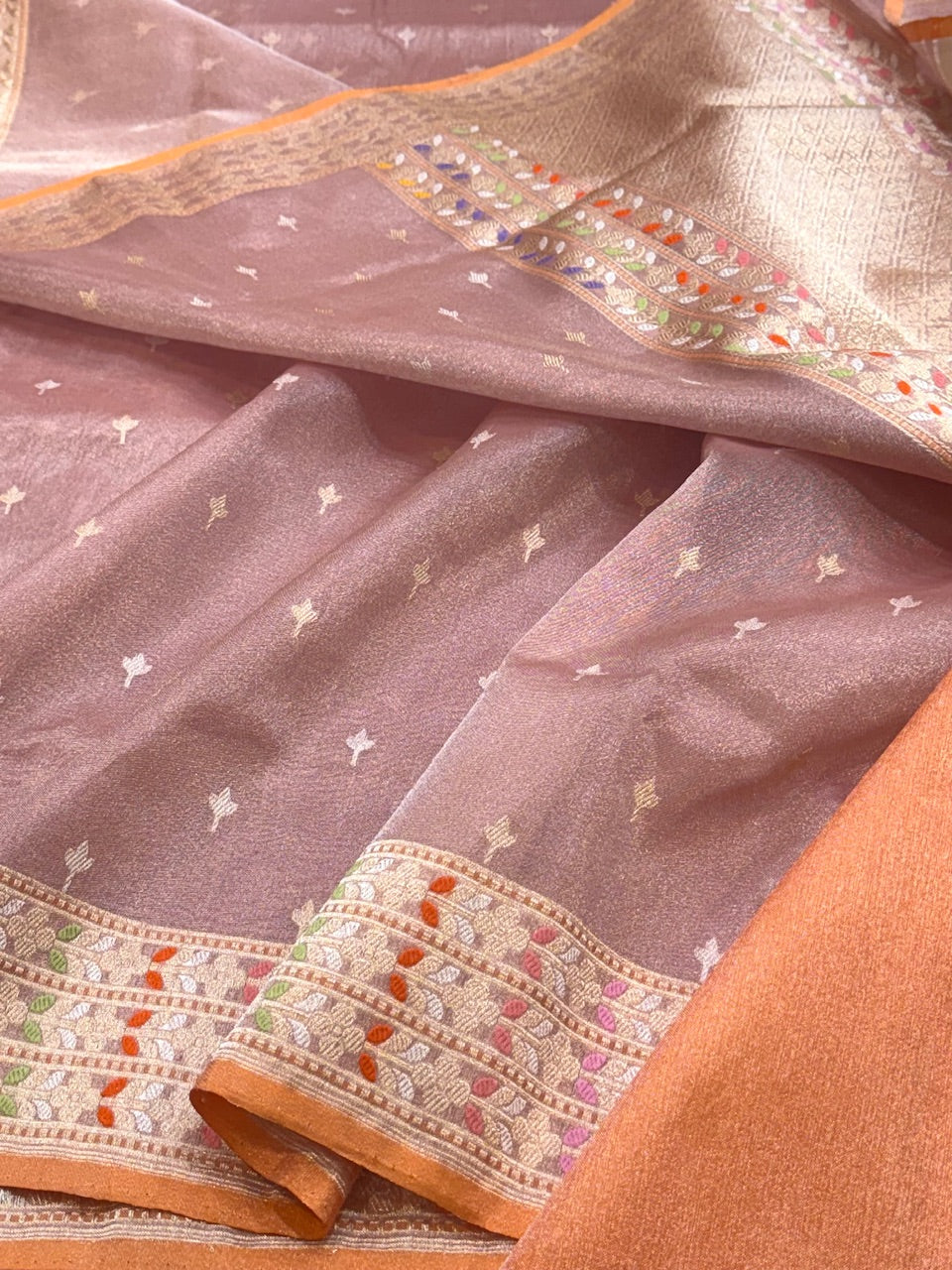 Peach Handwoven Tissue Silk Saree