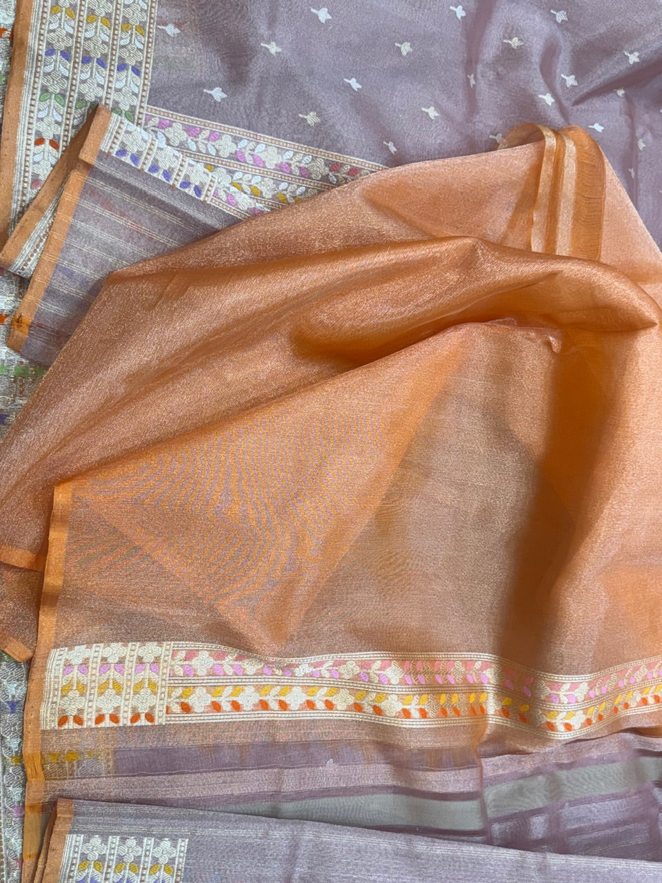 Peach Handwoven Tissue Silk Saree