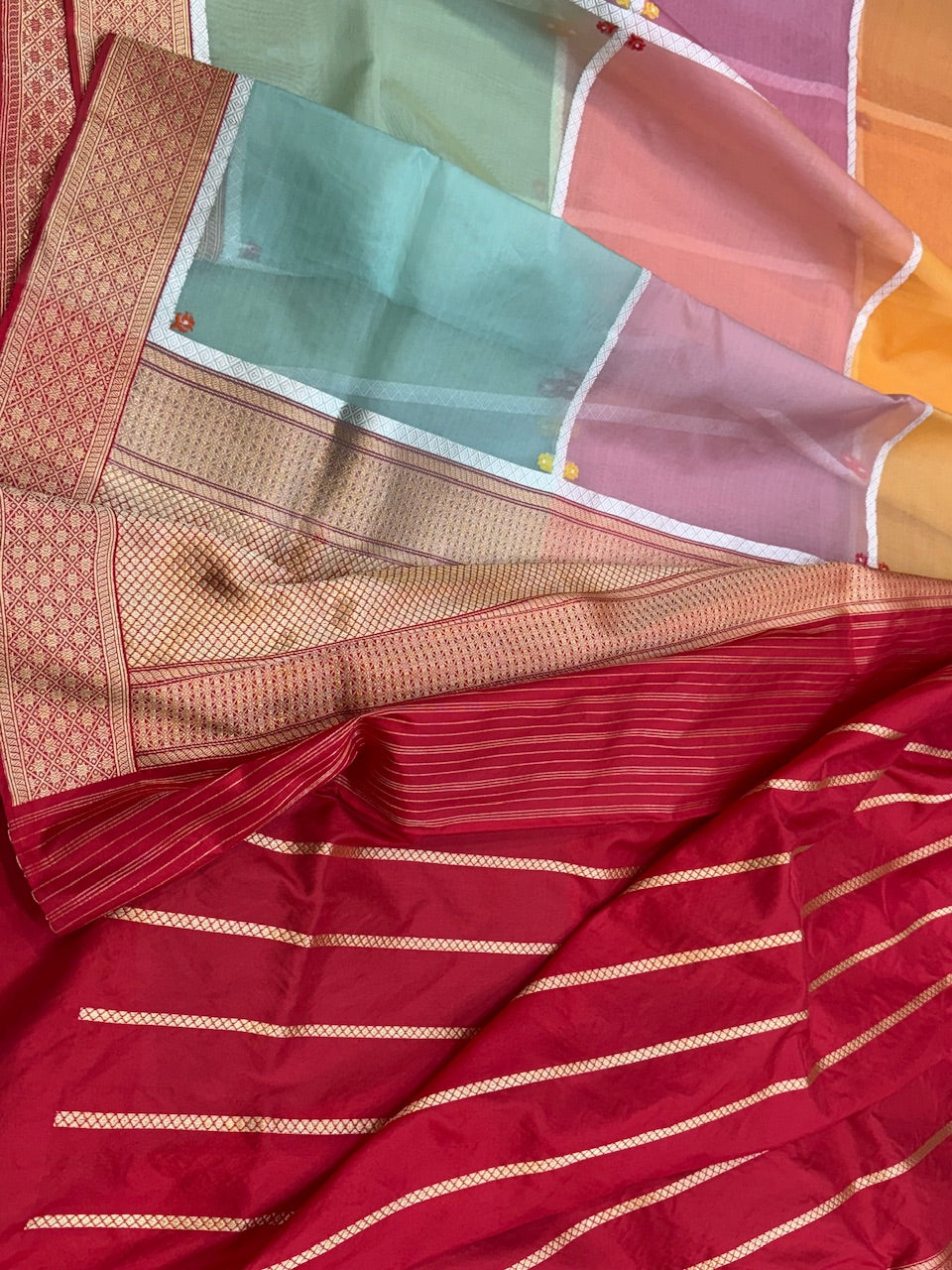 Red Pure Rangkaat Organza Silk Saree