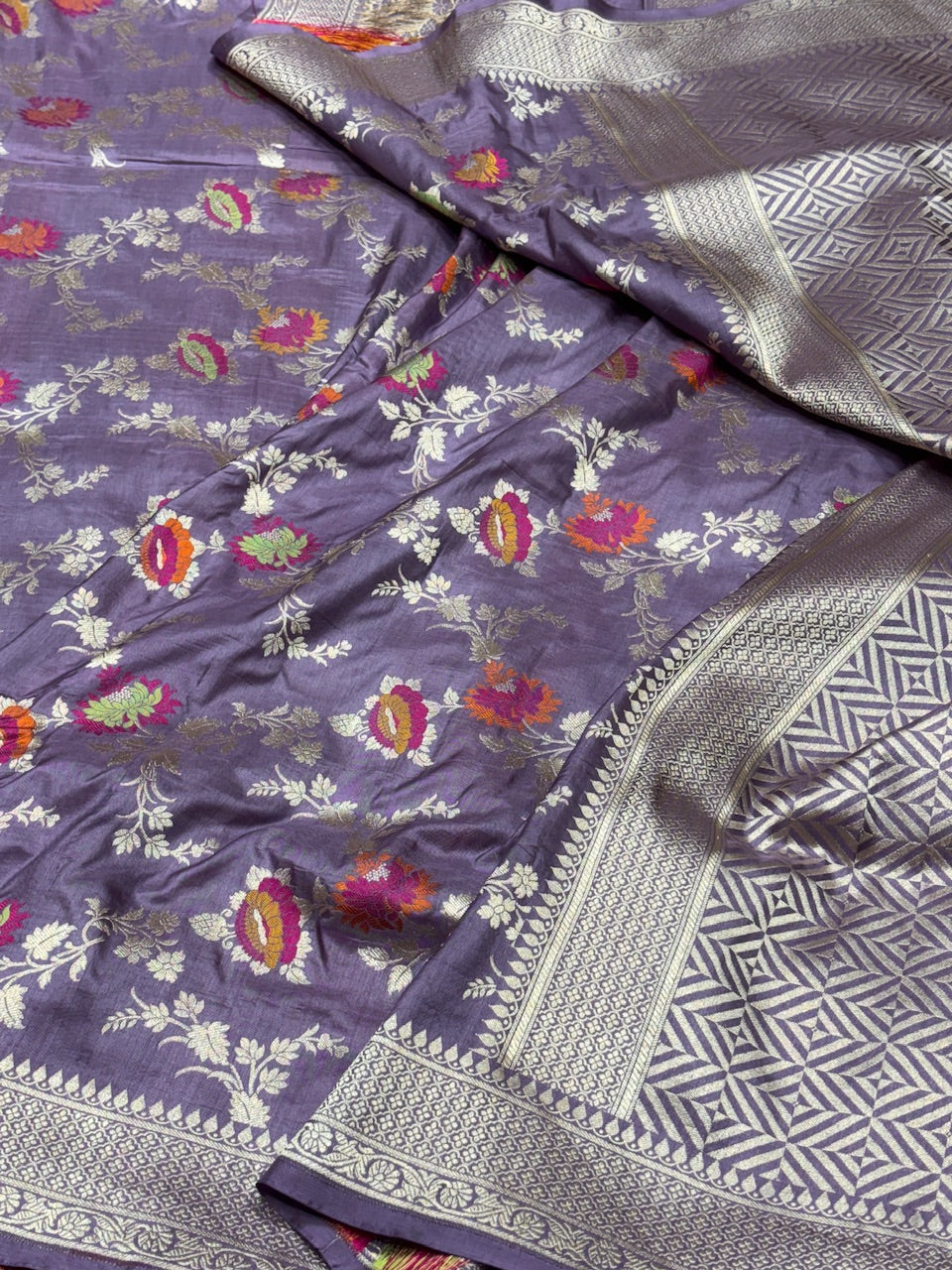 Dusty Lavender Minakari Pure Silk Saree