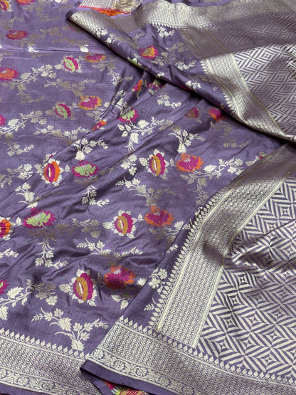 Dusty Lavender Minakari Pure Silk Saree