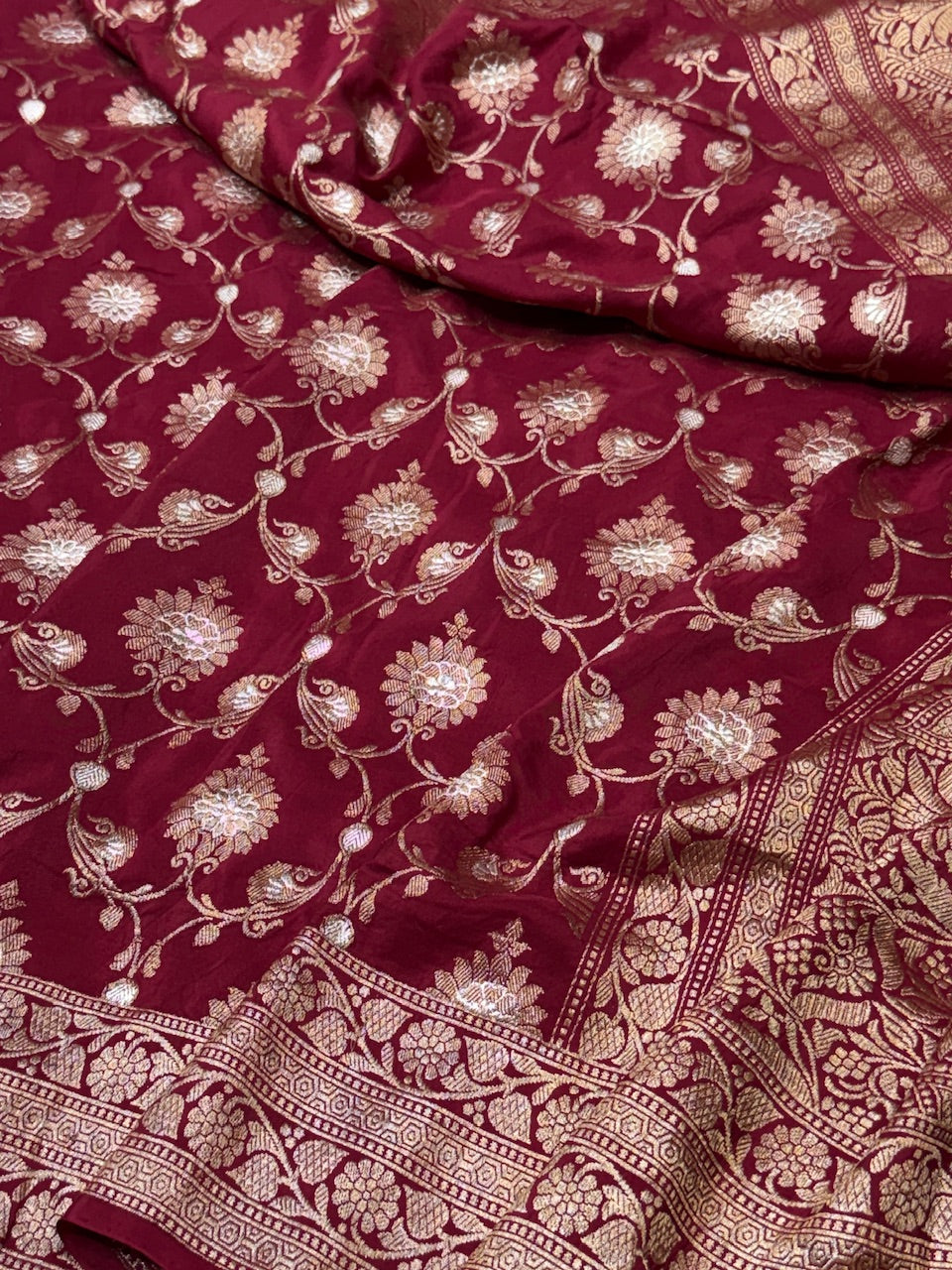 Maroon Handwoven Katan Georgette Saree