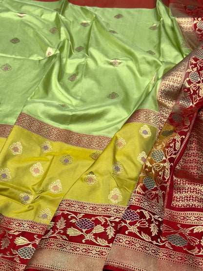 Pista Handwoven Pure Katan Silk Saree