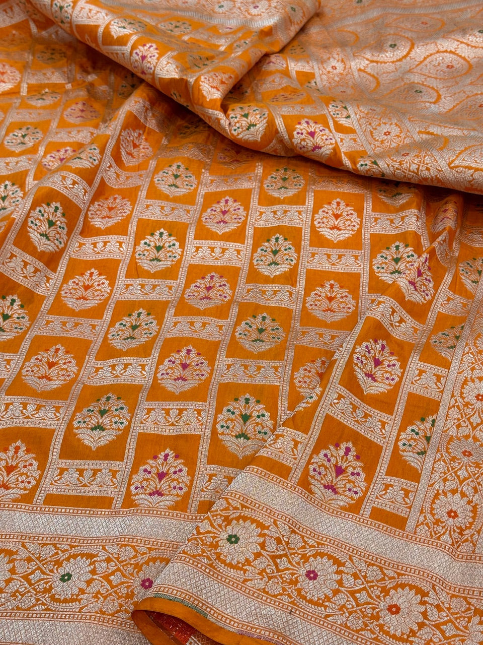 Orange Minakari Pure Silk Saree