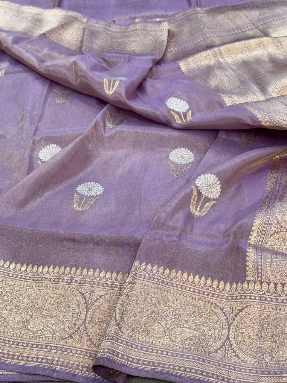 Lavender Handwoven Pure Tissue Saree