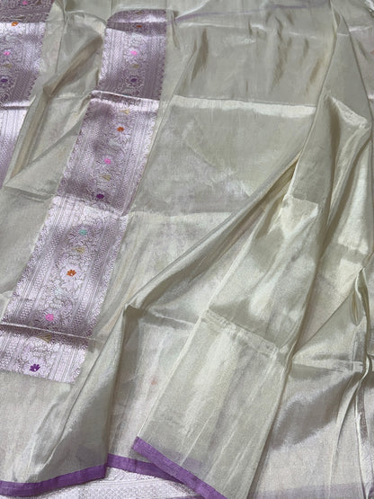 Ivory Handwoven Pure Katan Tissue Saree