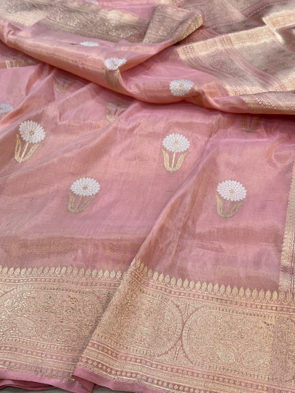 Baby Pink Handwoven Pure Tissue Saree