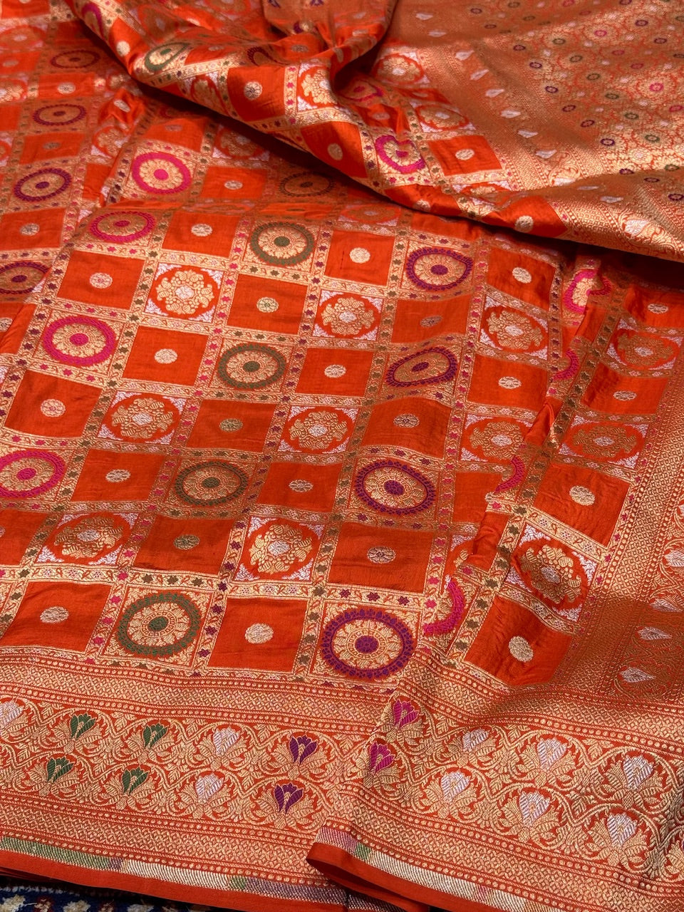 Orange Minakari Pure Silk Saree