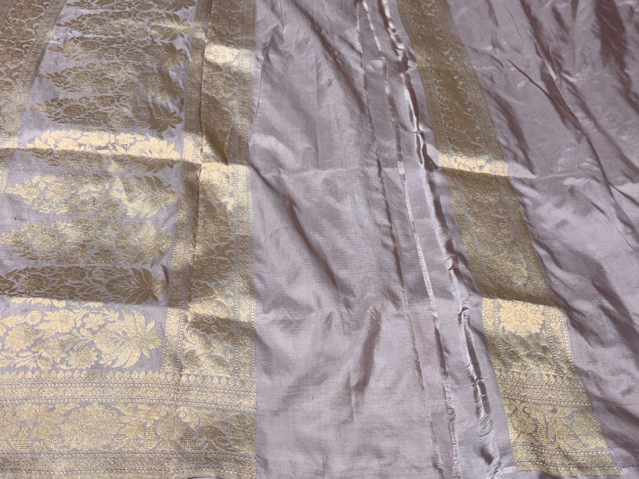 Lilac Grey Pure Silk Saree