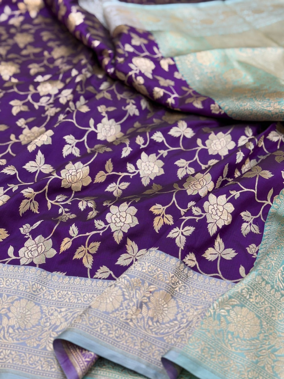 Purple Satin Border Pure Silk Saree