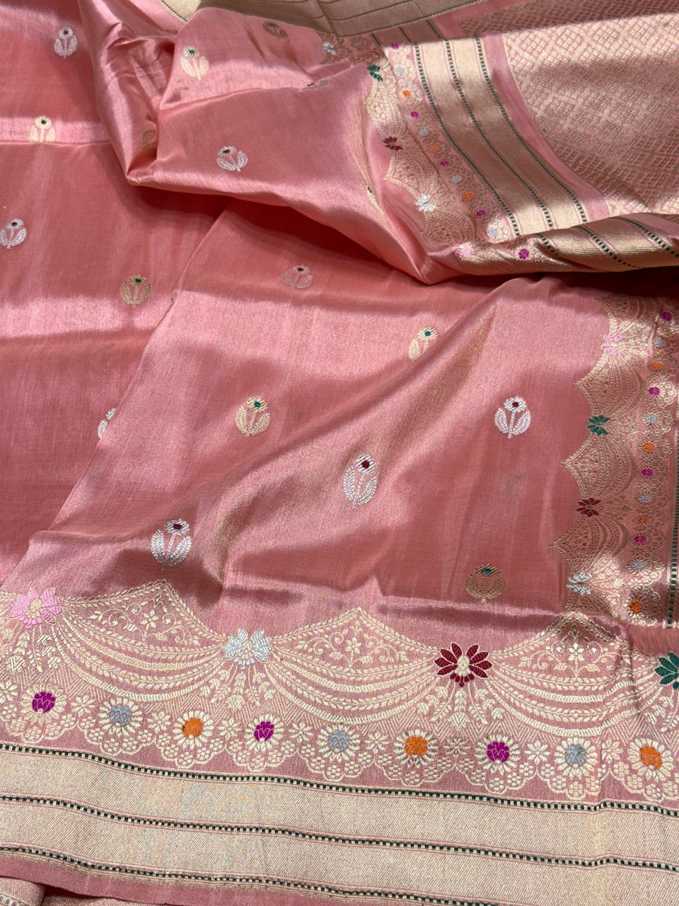 Peach Handwoven Pure Tissue Saree