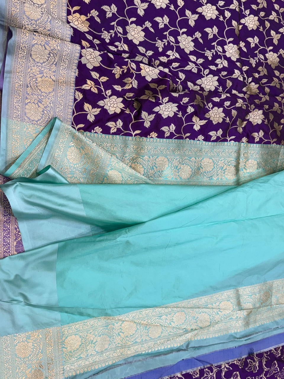 Purple Satin Border Pure Silk Saree