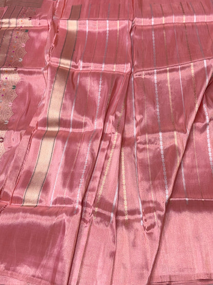 Peach Handwoven Pure Tissue Saree