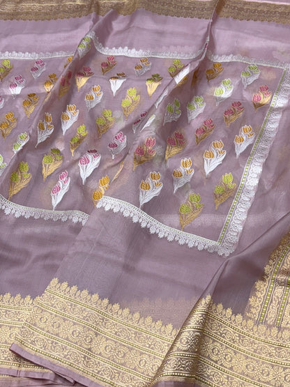 Mauve Handwoven Pure Ektara Organza Saree