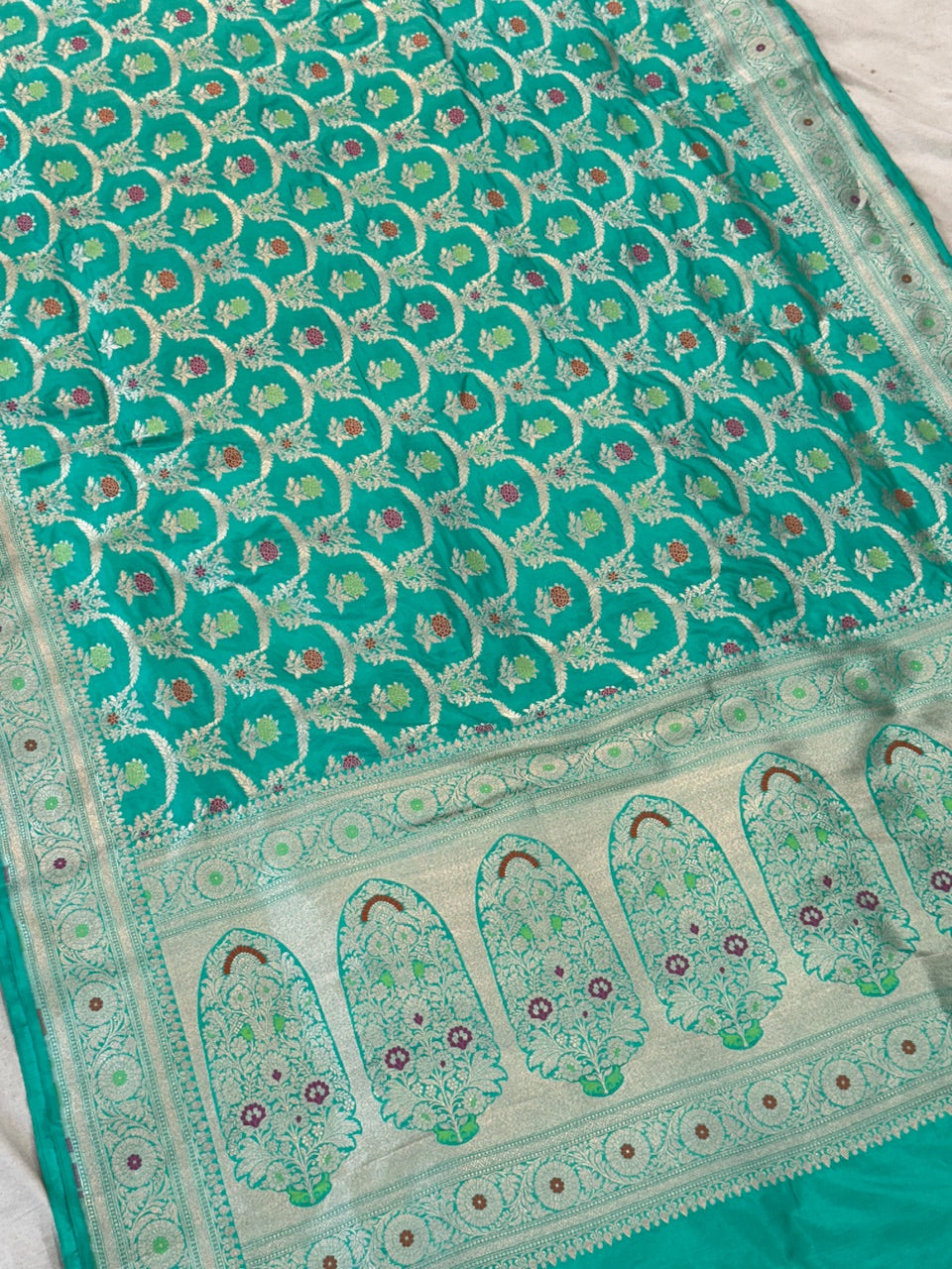 Sea Green Minakari Pure Silk Saree