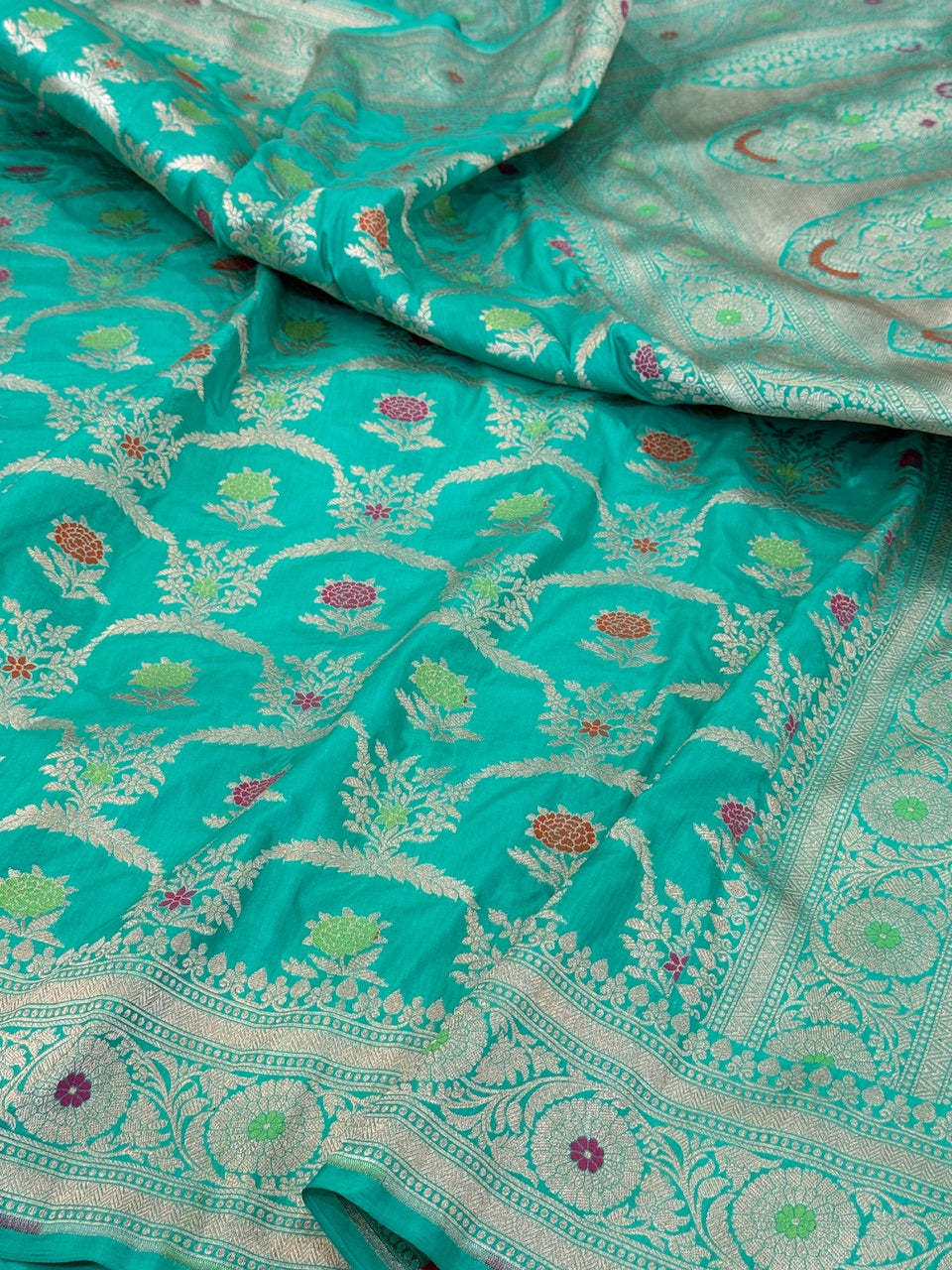 Sea Green Minakari Pure Silk Saree