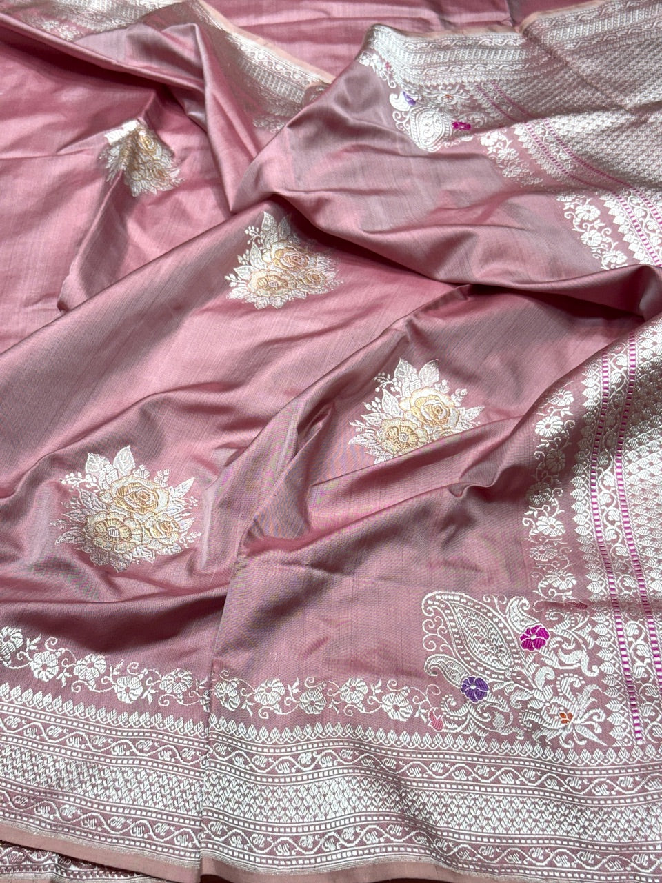 Peach Handwoven Pure Banarasi Ektara Silk Saree