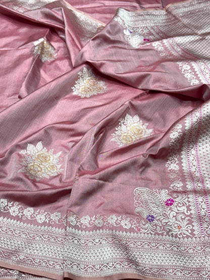 Peach Handwoven Pure Banarasi Ektara Silk Saree
