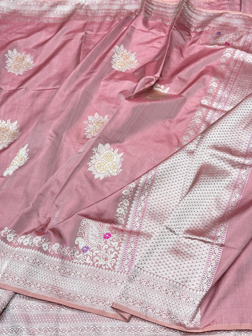 Peach Handwoven Pure Banarasi Ektara Silk Saree