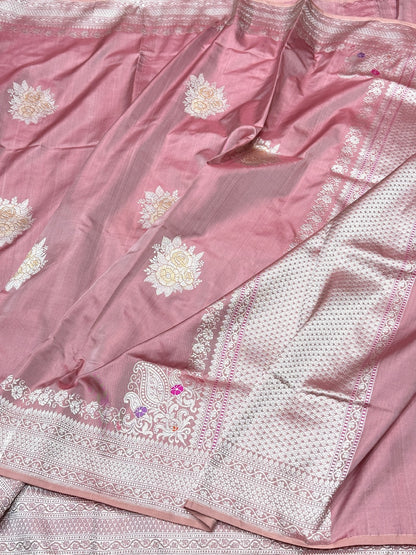 Peach Handwoven Pure Banarasi Ektara Silk Saree