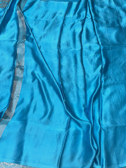 Firozi Handwoven Pure Banarasi Mashru Silk Saree