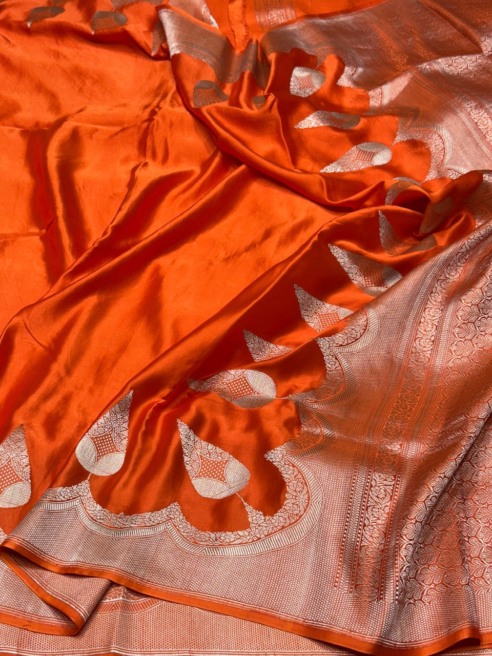 Orange Handwoven Pure Banarasi Mashru Silk Saree