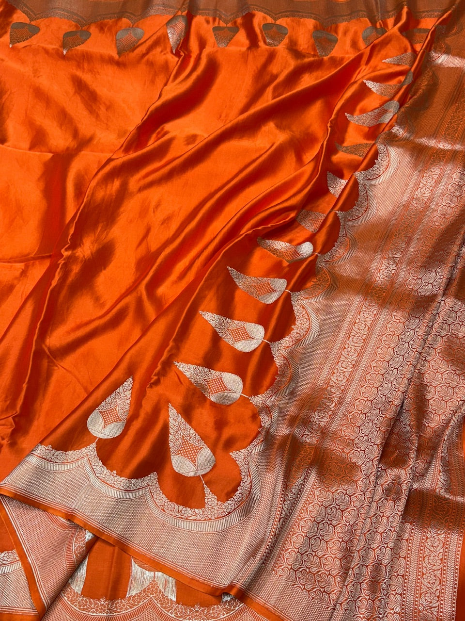 Orange Handwoven Pure Banarasi Mashru Silk Saree