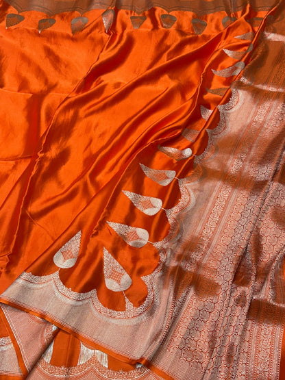 Orange Handwoven Pure Banarasi Mashru Silk Saree