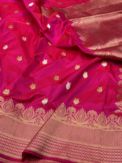 Rani Pink Handwoven Pure Banarasi Silk Saree