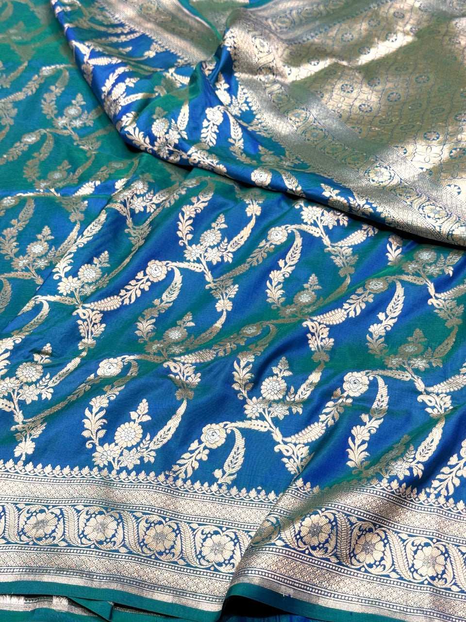 Peacock Blue Sona Rupa Pure Silk Saree