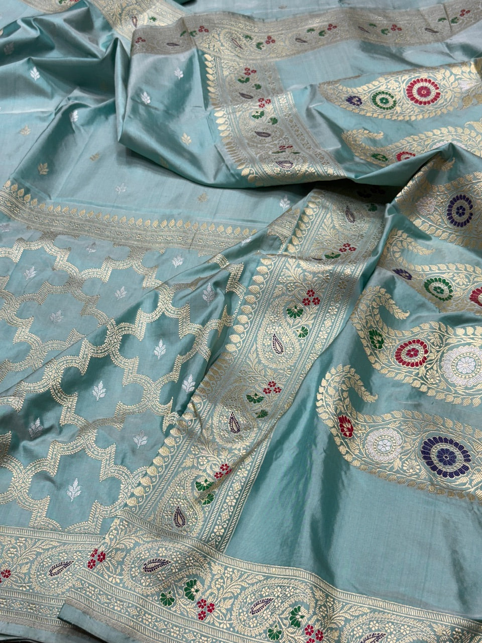 Powder Blue Handwoven Pure Banarasi Silk Saree