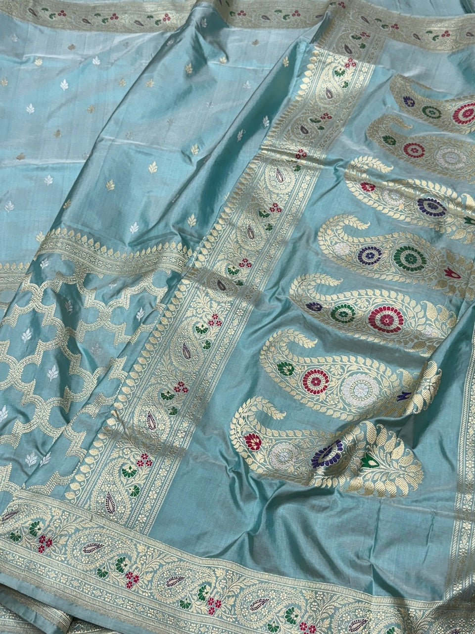 Powder Blue Handwoven Pure Banarasi Silk Saree