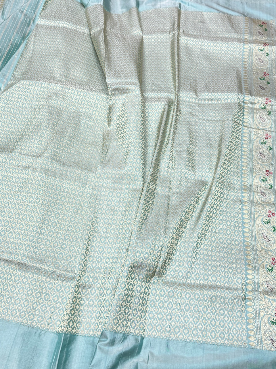 Powder Blue Handwoven Pure Banarasi Silk Saree