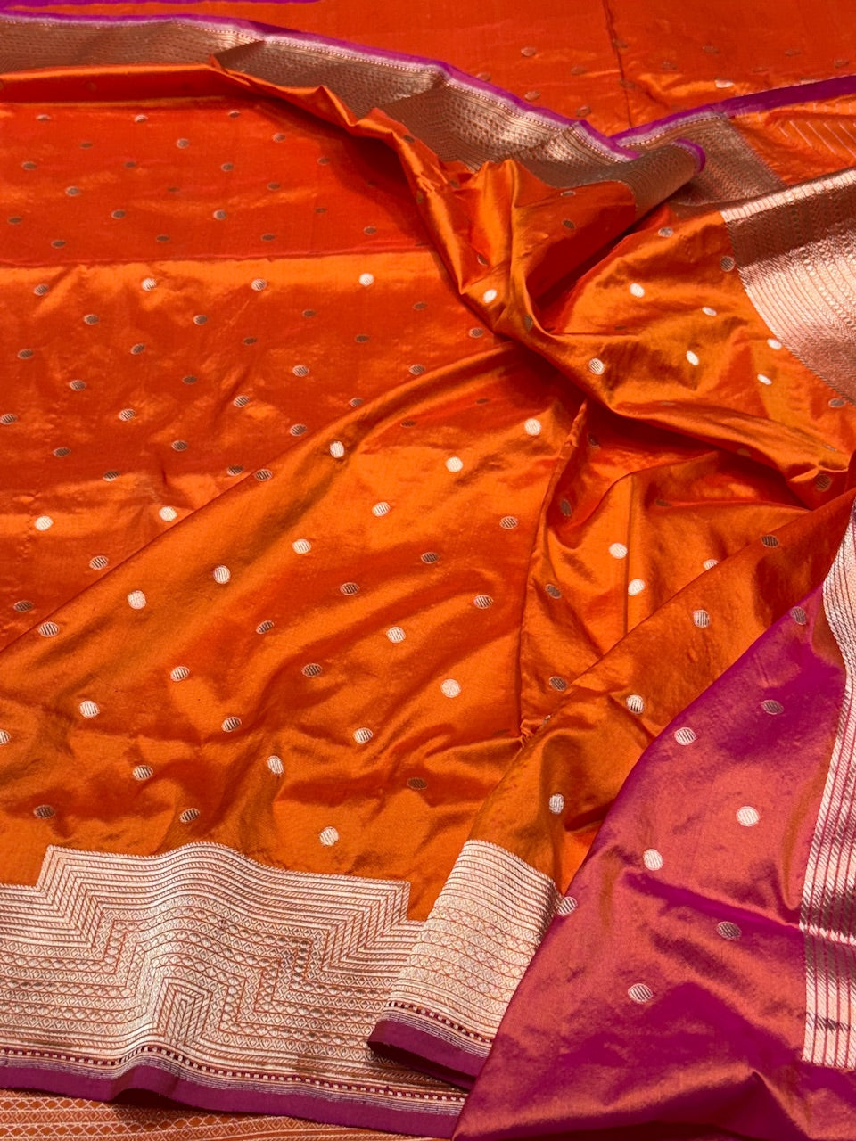 Orange Handwoven Pure Banarasi Silk Saree