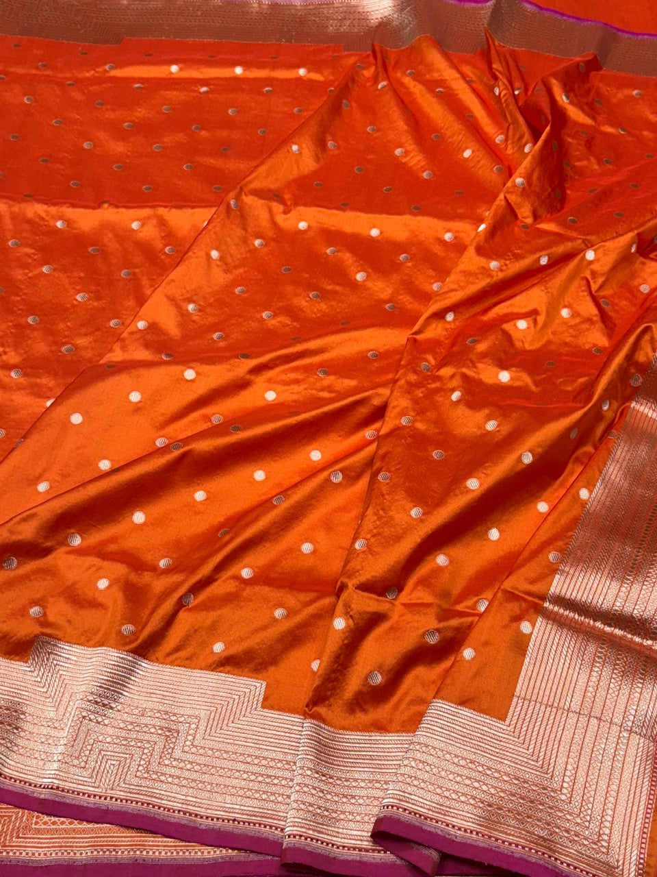 Orange Handwoven Pure Banarasi Silk Saree