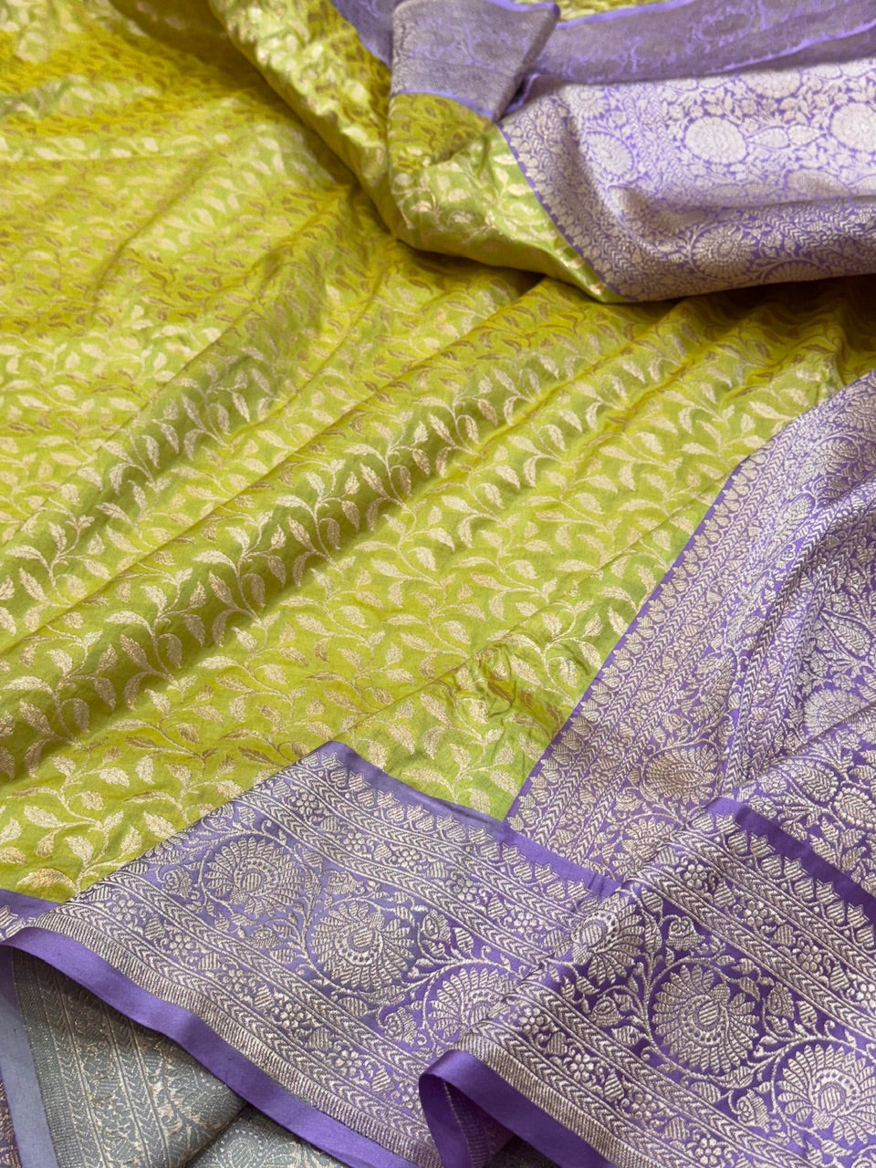 Lemon Yellow Satin Border Pure Silk Saree