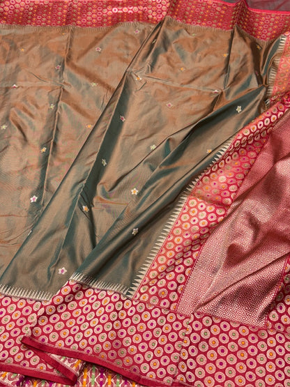 Olive Green Handwoven Ektara Pure Silk Saree
