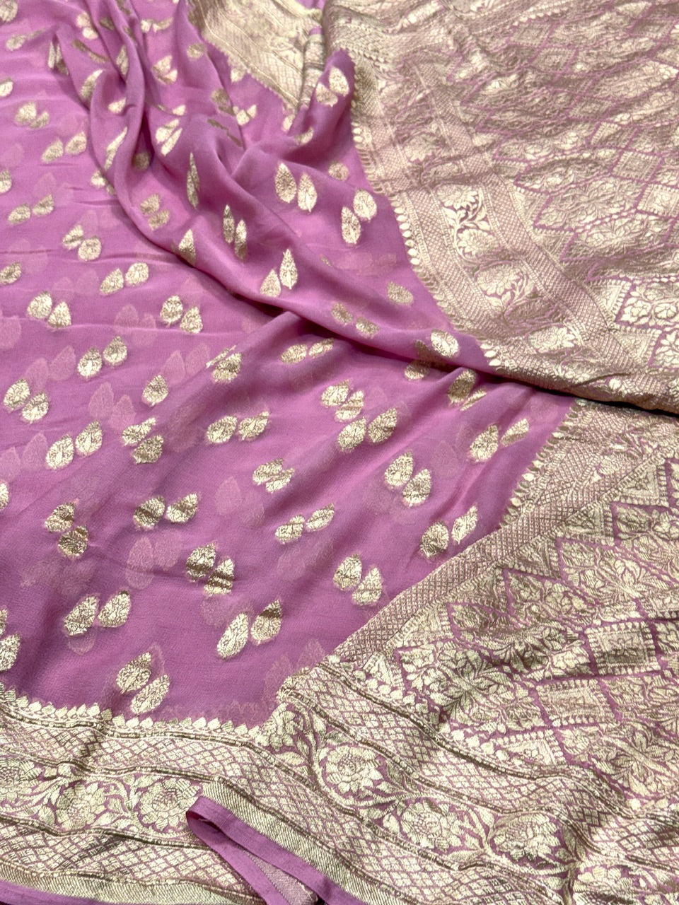 Baby Pink Pure Chiffon Georgette Saree