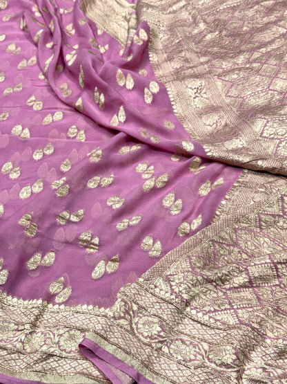 Baby Pink Pure Chiffon Georgette Saree