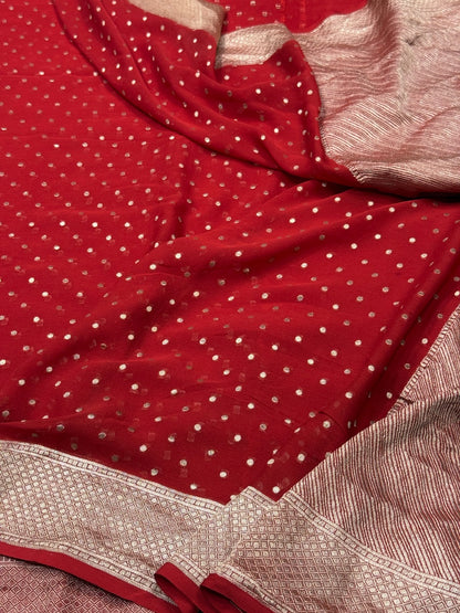 Red Pure Chiffon Georgette Saree
