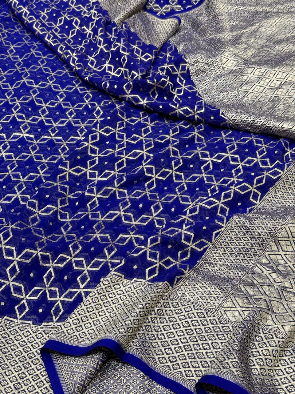 Royal Blue Pure Chiffon Georgette Saree