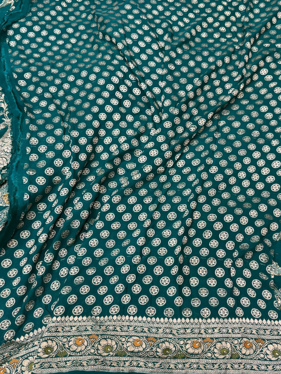 Teal green Pure Chiffon Georgette Saree