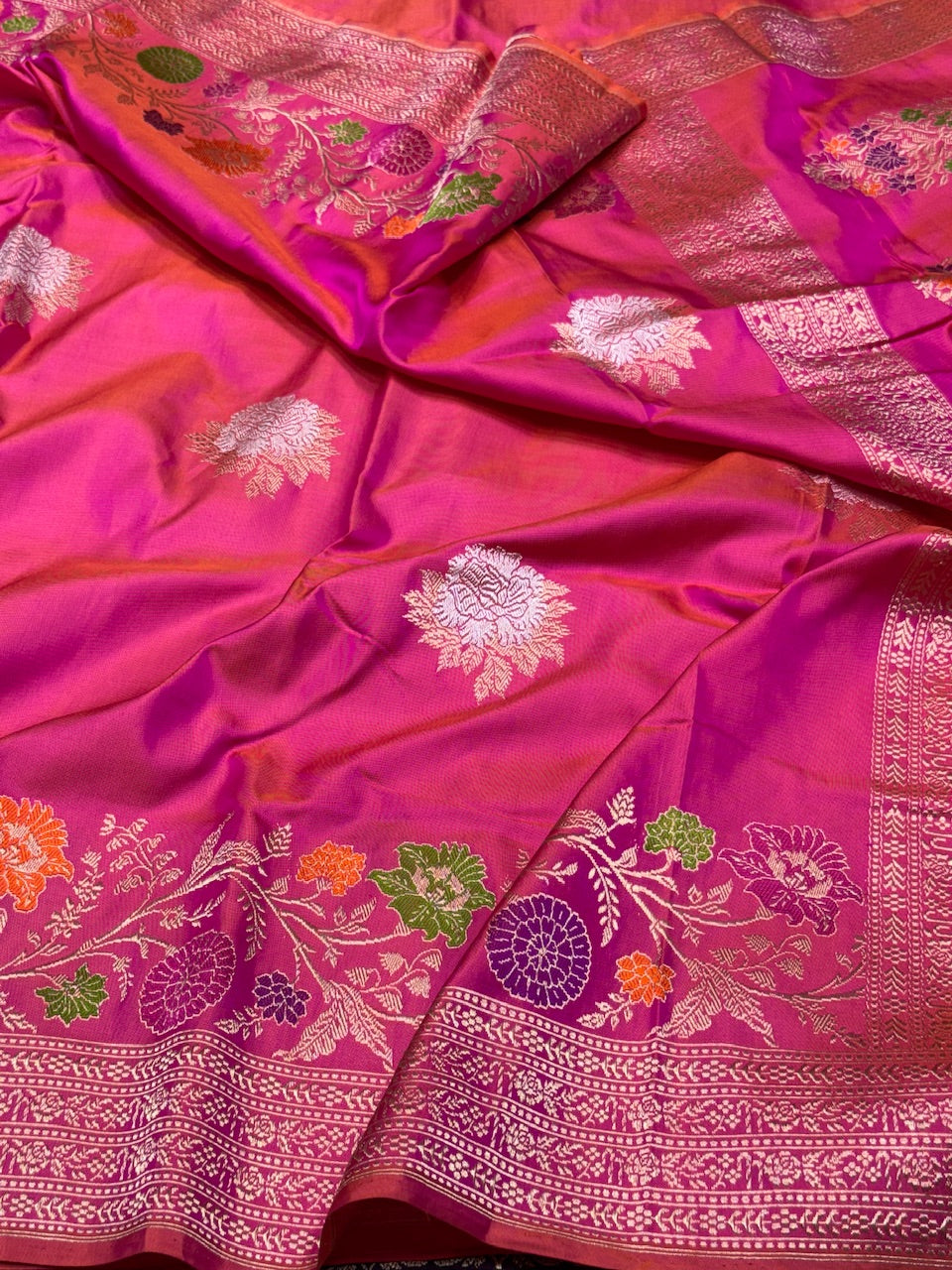 Rani Pink Handwoven Ektara Pure Silk Saree