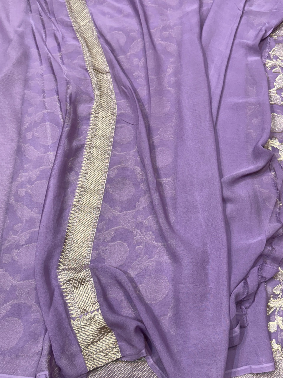 Lavender Pure Chiffon Georgette Saree