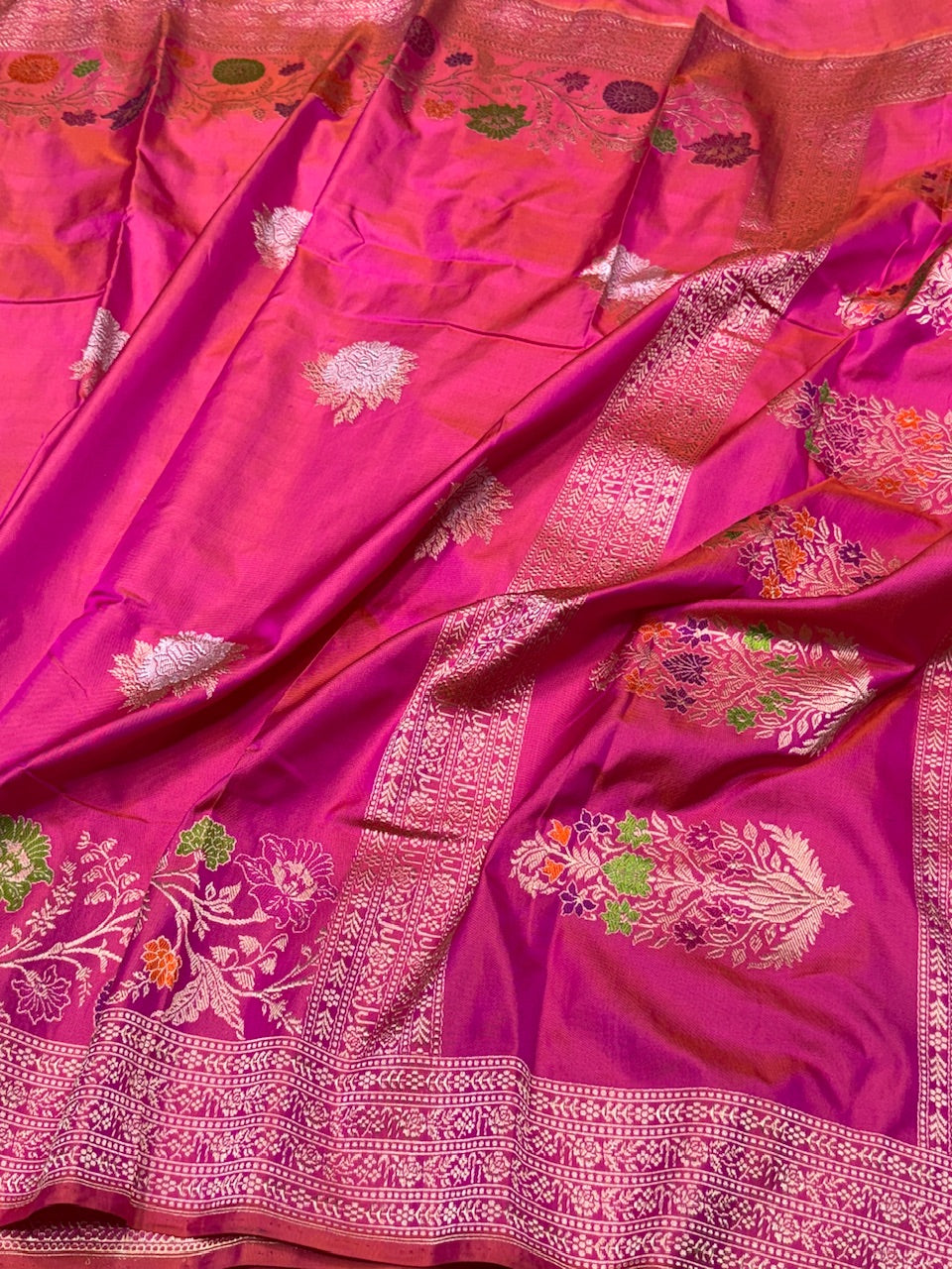 Rani Pink Handwoven Ektara Pure Silk Saree