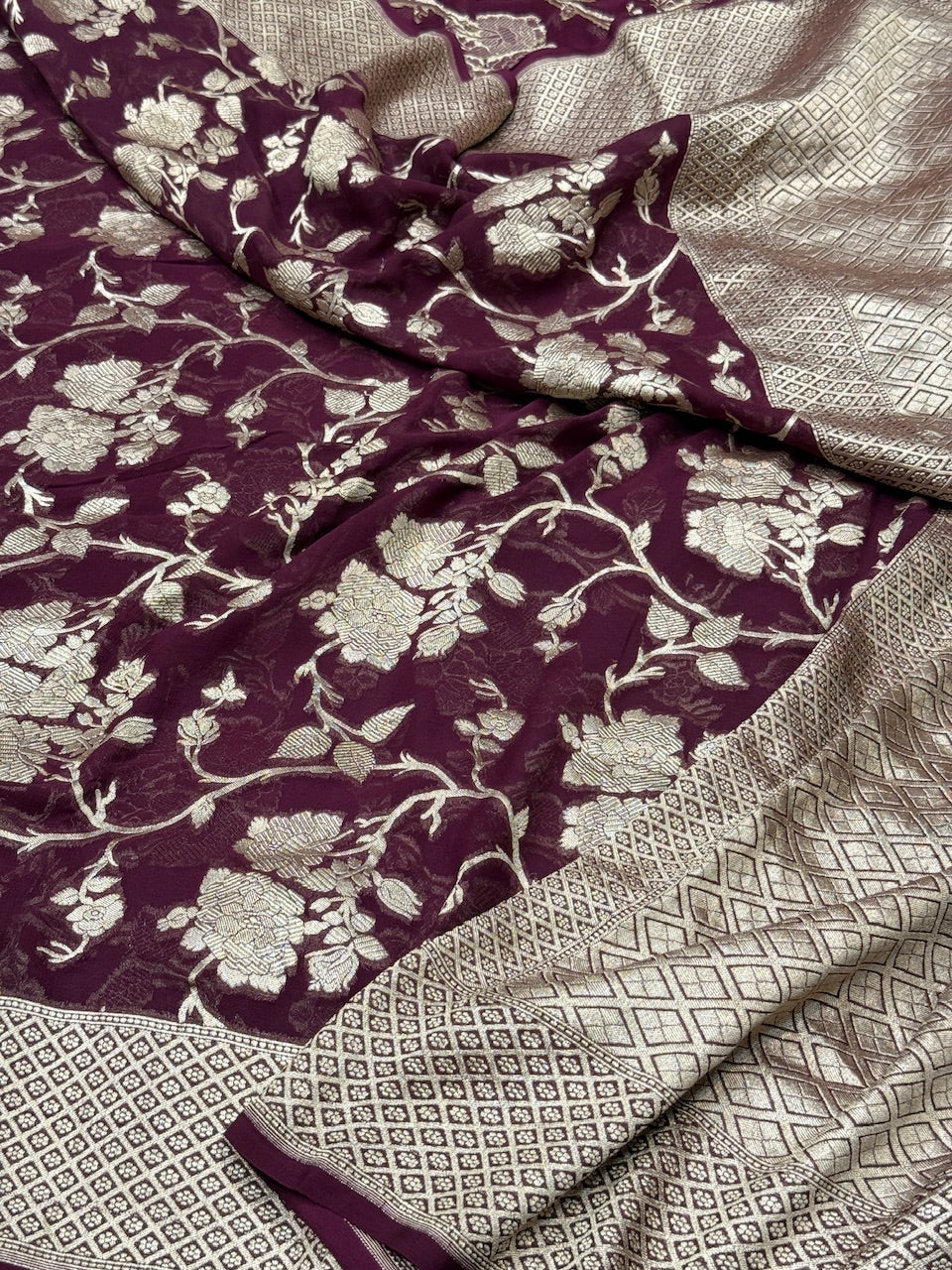 Wine Pure Chiffon Georgette Saree