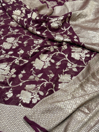 Wine Pure Chiffon Georgette Saree