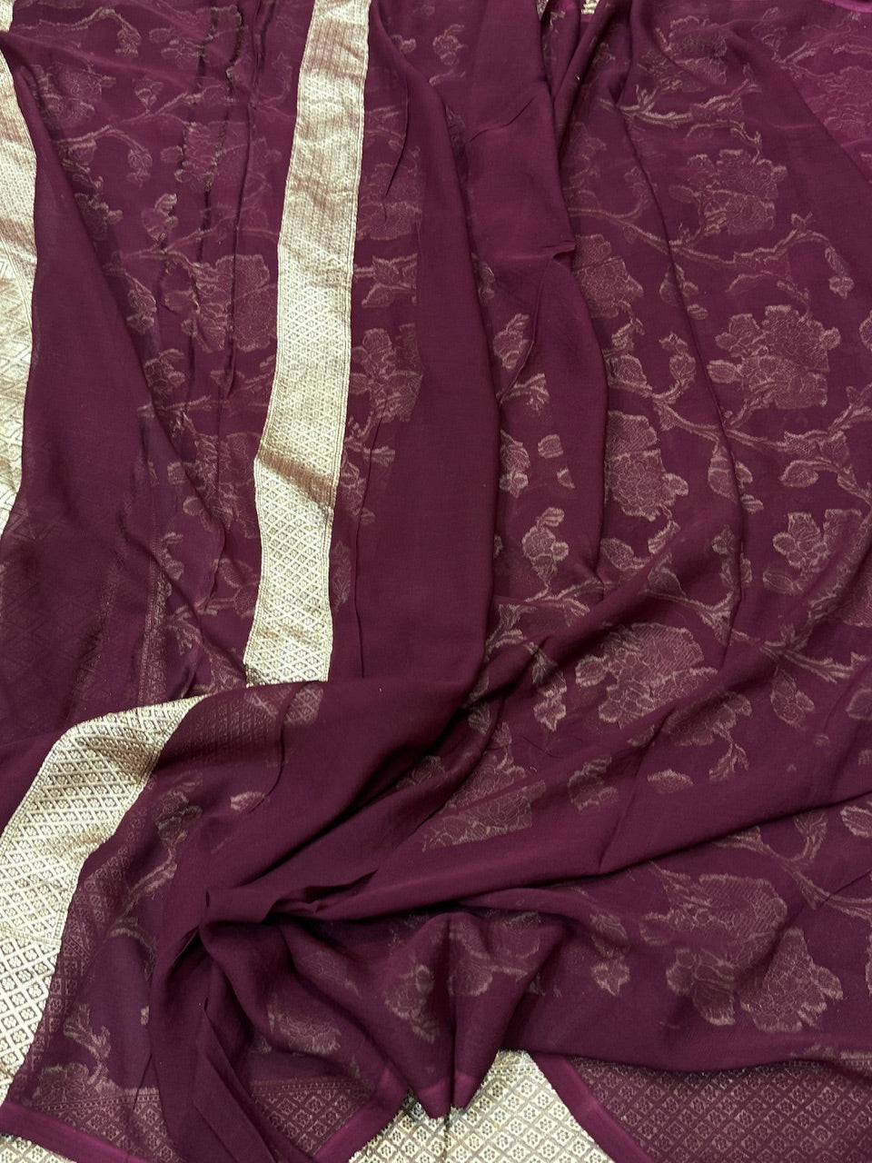 Wine Pure Chiffon Georgette Saree