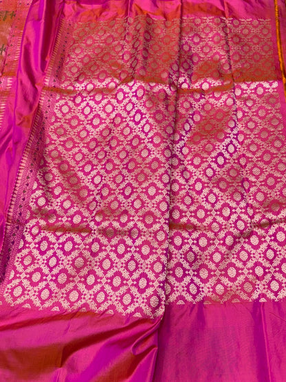 Orangish Pink Handwoven Ektara Pure Silk Saree